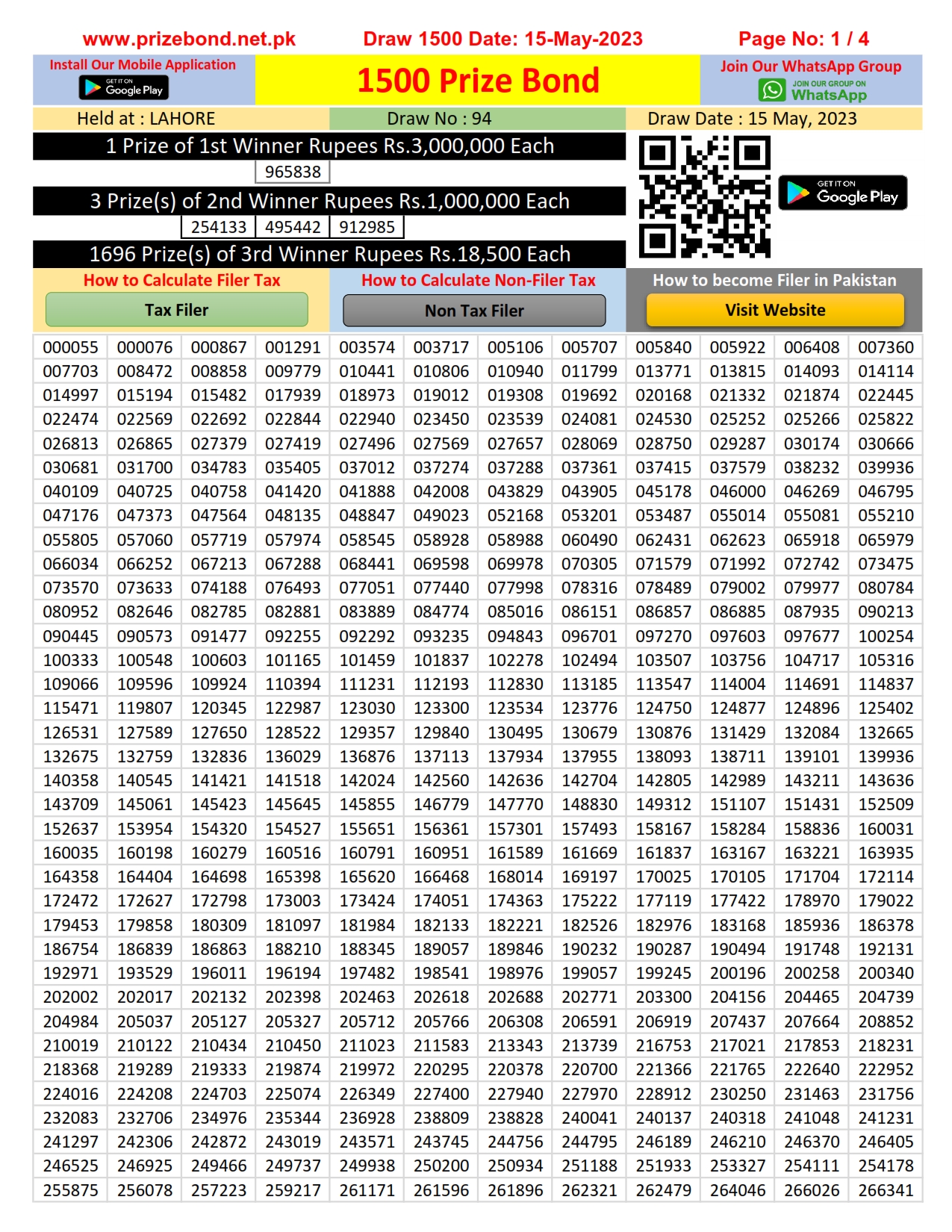 1500 Prize bond Download HD Image as .JPG .Xlsx & .pdf Page 1